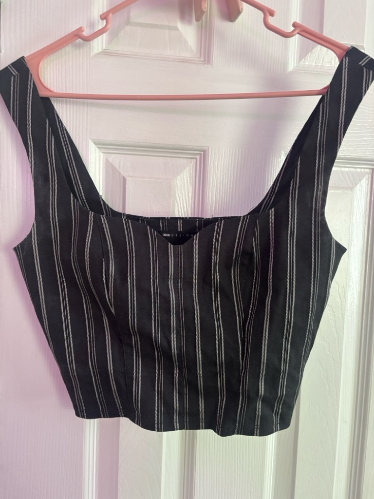 Asos Design Bengaline Sweetheart Neck Corset Top In Stripe